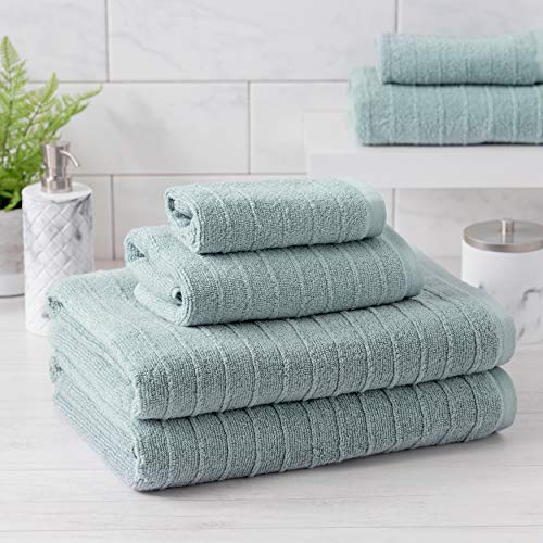 Book Cover Welhome James 100% Cotton Textured Bath Towel Set of 6 (Mineral) - Super Absorbent - Soft & Luxurious Bathroom Towels - Quick Dry - 2 Bath - 2 Hand - 2 Wash Towels