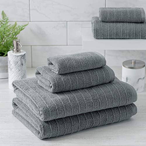Book Cover Welhome James 100% Cotton Textured Towel (Grey) Set of 6 - Light Weight - Low Twist Fiber -Absorbent - Soft - Quick Dry - Ideal for Daily Use - 450 GSM - 2 Bath - 2 Hand - 2 Wash Towels