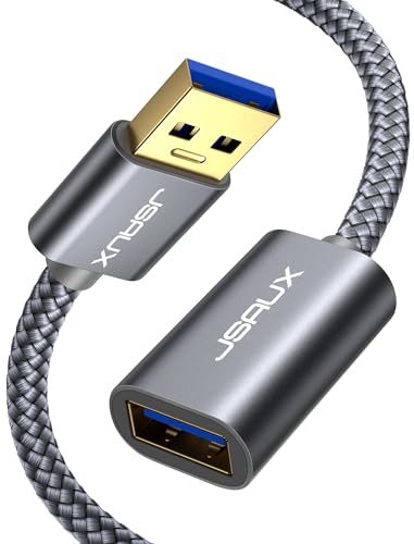 USB 3.0 Extension Cable, JSAUX 2 Pack 3.3ft USB A Male to USB A Female Extender Cord 5Gbps Data Transfer USB Flash Drive, Keyboard, Mouse, Playstation, Xbox, Oculus VR, Card Reader, Printer(Grey)