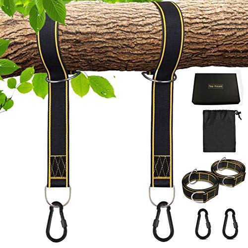 Tree Swing & Hammock Hanging Kit Straps -Two 5 ft Straps Holds 2000 lbs. - Attaches 2 Heavy Duty Carabiners Hook Easy & Fast Swing Strap Installation Fits Hammocks & Most Swing Seats (Hammock Strap)