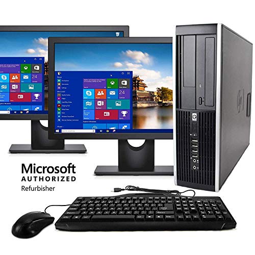 HP Elite Desktop Computer, Intel Core 2 Duo 2.9 GHz, 8 GB RAM, 1 TB SATA HDD, Keyboard & Mouse, WiFi, Dual 19in LCD Monitors (Brands Vary), DVD, Windows 10 (Renewed)