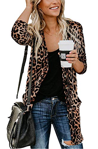 Book Cover Women's Leopard Printed Cardigans Shirt Lightweight Button Down Cardigans Coat W Pockets(S-2XL)