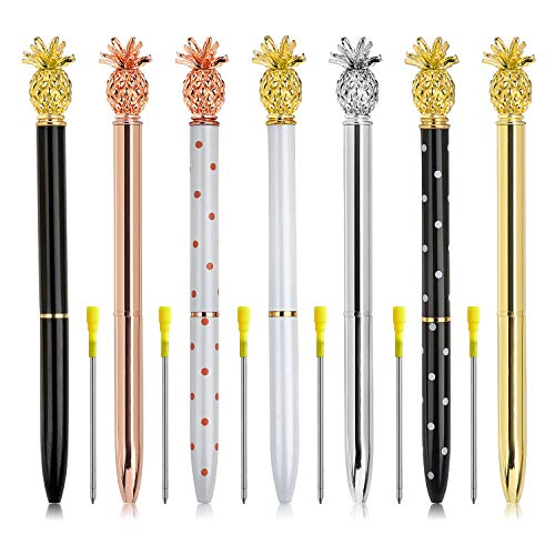 7 Pieces Pineapple Pens Ballpoint Pens - Beatiful Bling Metal Ballpoint Pen with Bonus 7pcs Ballpoint Pen Refills for Women,Co-workers,Kids,Girls