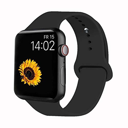 VATI Sport Band Compatible for Apple Watch Band 42mm 44mm, Soft Silicone Sport Strap Replacement Bands Compatible with 2019 Apple Watch Series 5, iWatch 4/3/2/1, 42MM 44MM M/L (Black)