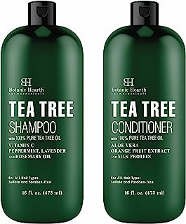 Botanic Hearth Tea Tree Shampoo and Conditioner Set - with 100% Pure Tea Tree Oil, for Itchy and Dry Scalp, Sulfate Free, Paraben Free - for Men and Women - (Packaging May Vary) - 16 fl oz each