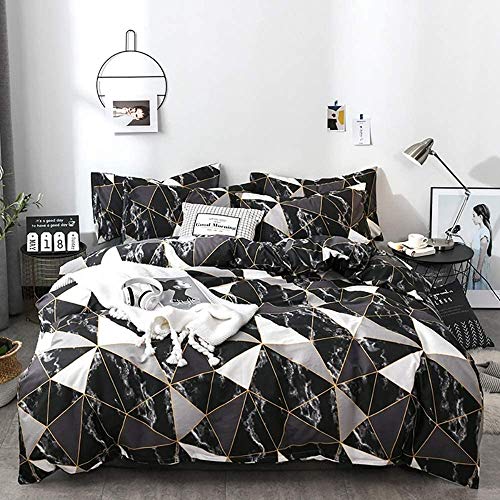 Book Cover karever Men Marble Duvet Cover Set Cotton Bedding Sets Abstract Black Marble Design with Black White Triangle Comforter Cover Set Queen