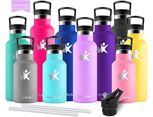 KollyKolla Vacuum Insulated Water Bottle Metal Water Bottles with Straw & Filter Hot & Cold Drinks Bottle Stainless Steel Thermoflask Leakproof Kids Sports Bottle(500ml Light Purple)