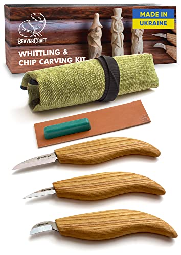 Book Cover BeaverCraft S15 Whittling Wood Carving Kit - Wood Carving Tools Set - Chip Carving Knife Kit - Whittling Knife Set Whittling Tools Wood Carving Wood for Beginners, Wood Whittling Kit for Beginners