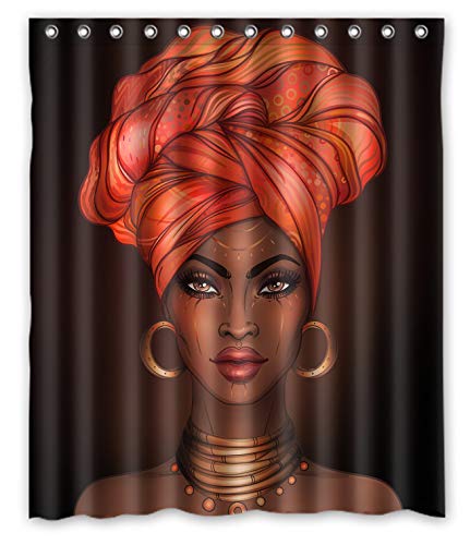 KXMDXA African American Pretty Girl Raster Black Woman Glossy Lips Turban Shower Curtain Polyester Fabric Shower Curtain Size 60 X 72 Inch