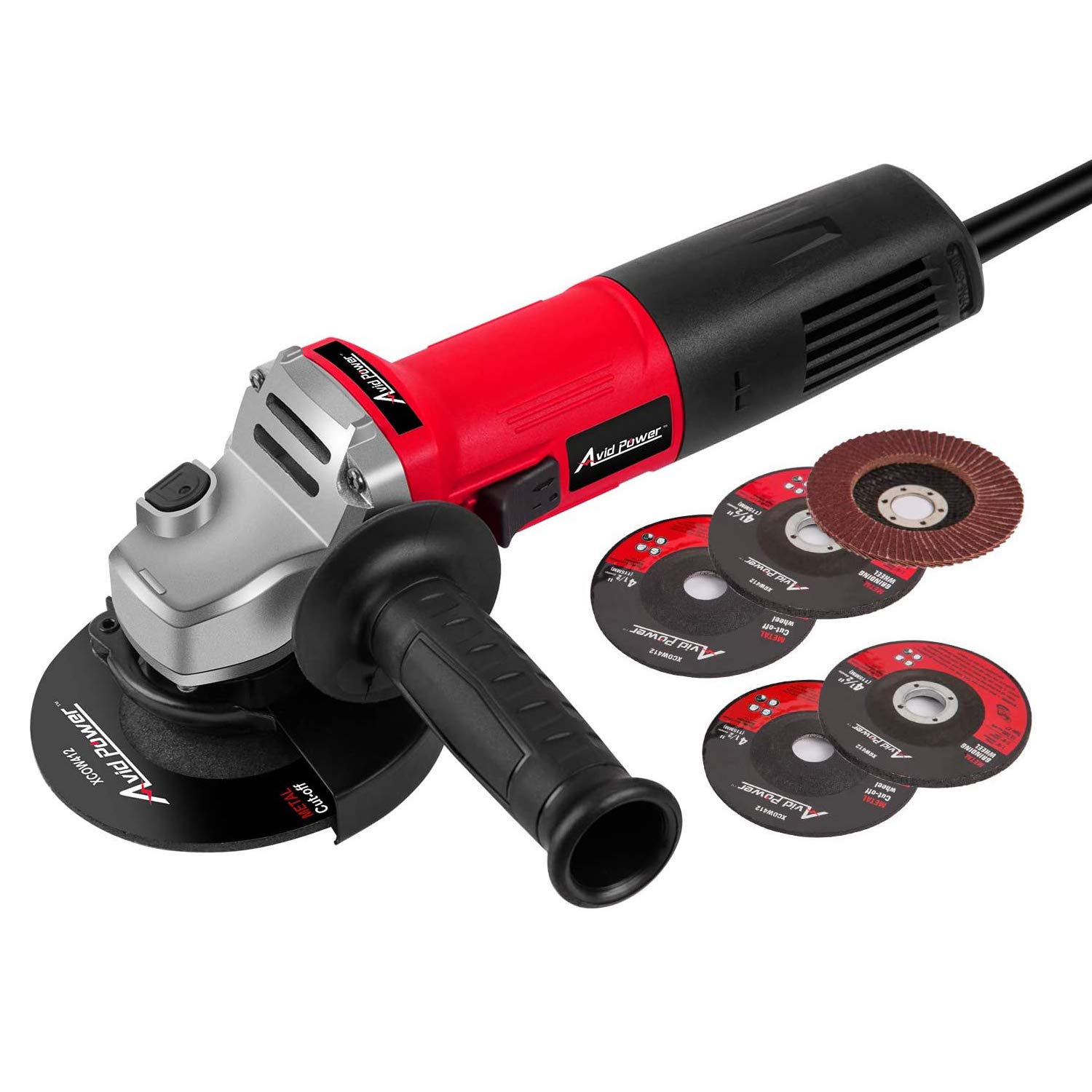 AVID POWER Angle Grinder, 7.5-Amp 4-1/2 inch Electric Grinder Power Tools with Grinding Wheels, Cutting Wheels, Flap Disc and Auxiliary Handle for Cutting, Grinding, Polishing and Rust Removal - Red 1-red