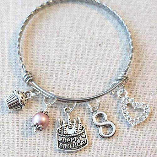 8th BIRTHDAY Bracelet, 8th Birthday Charm Bracelet, 8 Year Old Daughter Birthday Gift Idea, Eighth Birthday Gift, 8 Year Old Birthday Bangle