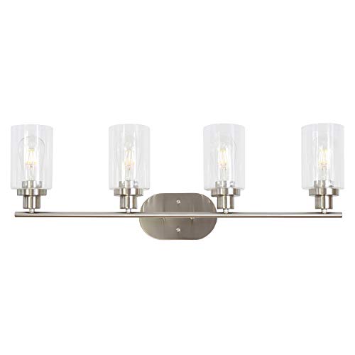 4 Light VINLUZ Wall Sconce Contemporary Stylish Bathroom Vanity Lighting Fixtures Brushed Nickel with Clear Glass