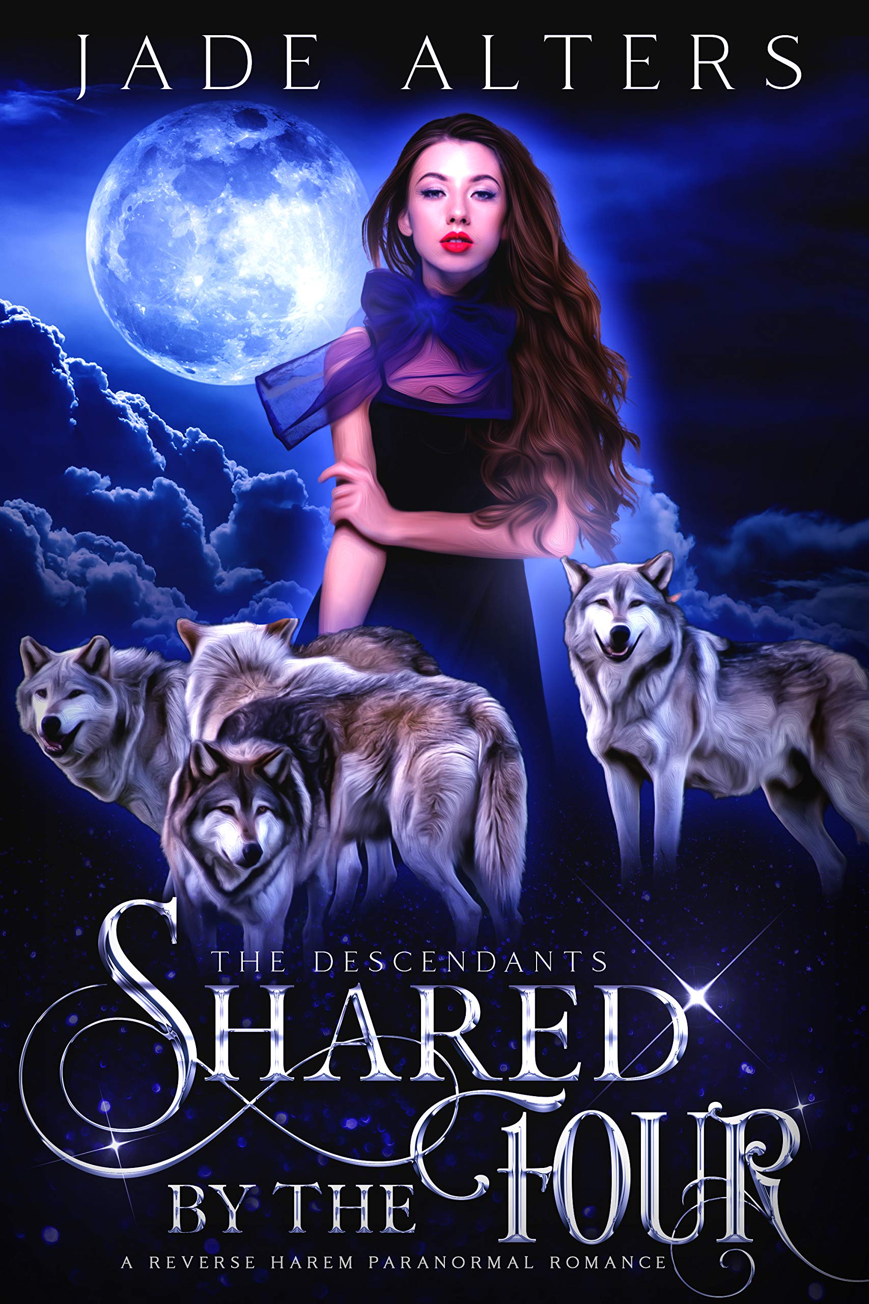 Book Cover Shared by the Four: A Reverse Harem Paranormal Romance (The Descendants)