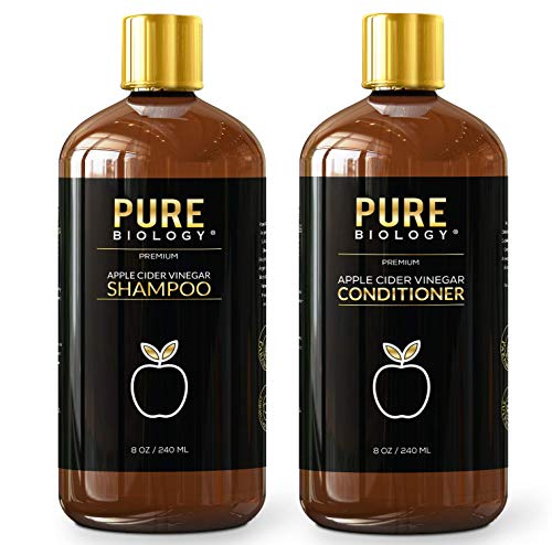 Book Cover Pure Biology Premium Apple Cider Vinegar Shampoo & Conditioner Set to Increase Hair Growth, Shine, Hydration & Reduce Dry, Itchy Scalp, Dandruff & Frizz for Men & Women, Sulfate Free