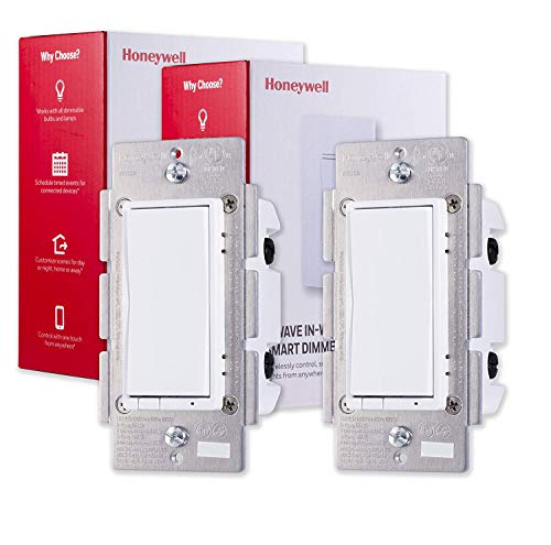 Honeywell Home UltraPro Z-Wave Plus Smart Light Dimmer Switch 2-Pack,in-Wall White Almond Paddles|Repeater Range Extender|ZWave Hub Required-Alexa,Google Assist Compatible,44947,White & Light Almond