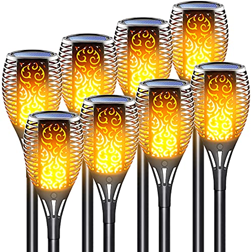LazyBuddy Solar Torch Lights with Flickering Flame, Fire Effect Solar Light Outdoor Waterproof, Landscape Decoration Lighting Solar Tiki Torches for Garden, Pathway, Lawn, Dusk to Dawn (8 Pack)
