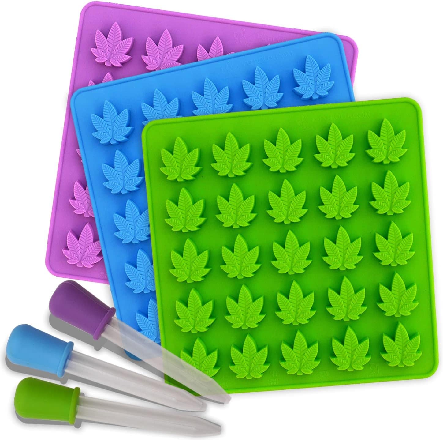 PJ BOLD Marijuana Leaf Gummy Molds Silicone Candy Mold Novelty Gift - 3 Pack