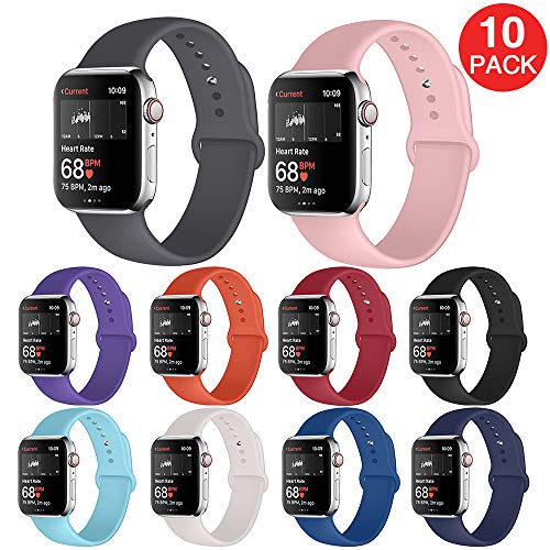Book Cover Kaome Compatible with Apple Watch Band 40mm 38mm,Soft Strap Sport Band for iWatch Apple Watch Series 4, Series 3, Series 2, and Series 1(S/M,10 Pack)