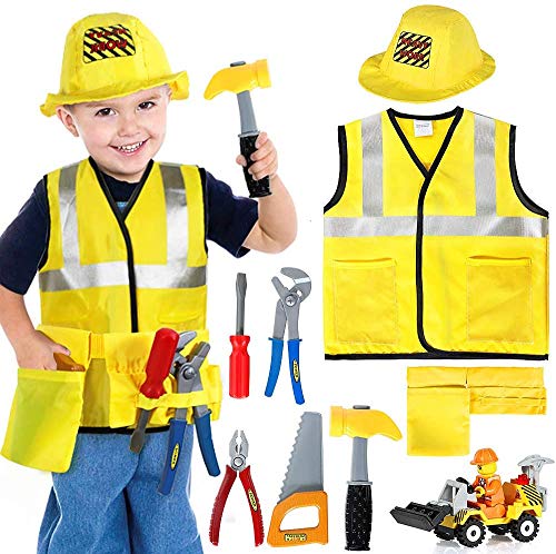 Construction Worker Costume Kids Role Play Dress up Set for 3 4 5 6 Years Toddlers Boys Girls Yellow