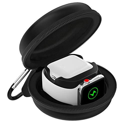 MoKo Storage Box Compatible with iWatch 44mm/42mm/40mm/38mm Series 6/5/4/3/2/1/SE, Portable Protective Travel Storage Bag fit iWatch and Airpods Pro/2/1 Charging Case Station Charger Dock - Navy Blue