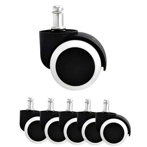 Breewell Nylon Castor Pin Type Revolving Chair Wheel (Black and White, Small) -Set of 5