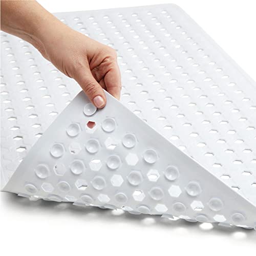 Book Cover The Original Gorilla Grip Patented Shower and Bathtub Mat, 35x16, Long Bath Tub Floor Mats with Suction Cups and Drainage Holes, Machine Washable and Soft on Feet, Bathroom and Spa Accessories, White