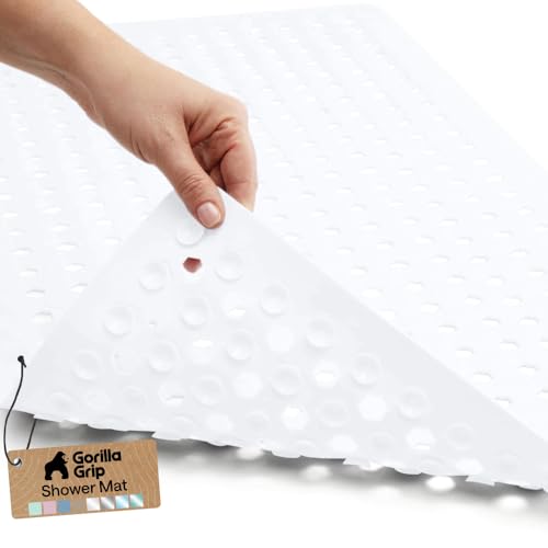 The Original Gorilla Grip Patented Shower and Bathtub Mat, 35x16, Long Bath Tub Floor Mats with Suction Cups and Drainage Holes, Machine Washable and Soft on Feet, Bathroom and Spa Accessories, White