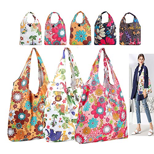 Grocery-Totes-Bags-Shopping-Reusable Bags wiht Folding Shopping Tote Bag Fits in Pocket- Washable, Durable and Light weight (Size2)