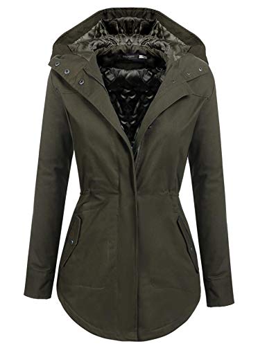 Meaneor Women's Winter Warm Thickened Zipped Button Down Parka Coat with Removable Fur Hood
