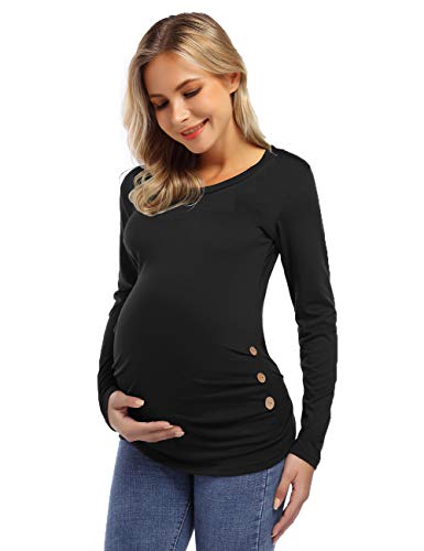 Coolmee Maternity Shirt Side Button and Ruched Maternity Tunic Tops Maternity Short Sleeve T-Shirts