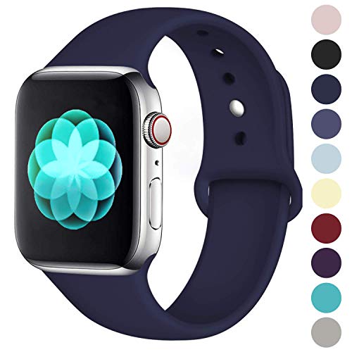 ilopee Sweat-Proof Sport Band Compatible with Apple Watch 38mm 40mm Series 5 4 3 2 1, Navy Blue, S/M