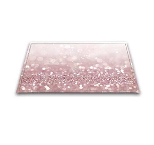 Book Cover LB Pink Glitter Rug,Bling Holiday Party Rug Decorations Non-Slip Memory Foam Glam Girly Bathroom Rugs Welcome Door Mats 16x24 Inch,Rose Gold Indoor Outdoor Rug