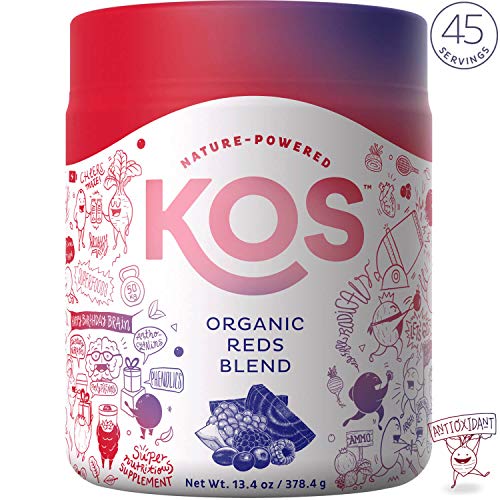 KOS Organic Reds Blend Supplement | Superfood Antioxidant Powder | Natural Plant-Based, Delicious Vegan Juice Drink | Digestive Enzymes, Beet Root, Goji Berries | Daily Energy Booster | 45 Servings