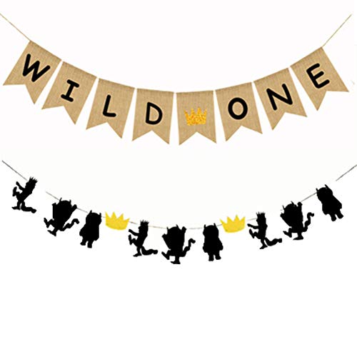 Book Cover CaJaCa 1st Birthday Gold and Black Glitter Where the Wild Things Are Inspired Banner Wild One Birthday Party Baby Shower Photo Prop Decorations