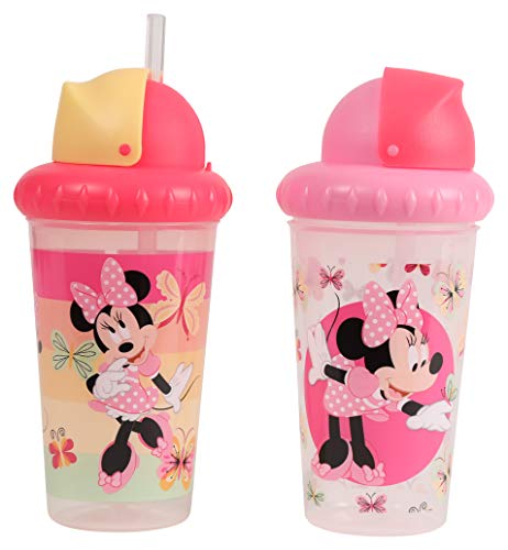 Disney Cudlie Mickey Mouse Baby Boy 2 Pack of 11 Oz Sippers Pop Up Straw Character Molded Lid with Here I Am Print I am 2 Count (Pack of 1) Mickey Mouse(11 Ounce)