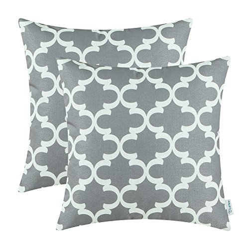CaliTime Pack of 2 Soft Canvas Throw Pillow Covers Cases for Couch Sofa Home Decor Modern Quatrefoil Accent Geometric 16 X 16 Inches Grey
