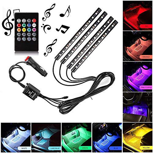 Interior Car Lights, LED Car Strip Lights with Waterproof Design, 48 LED Remote Control Car Light Kit, Music Sync Under Dash Car Lighting
