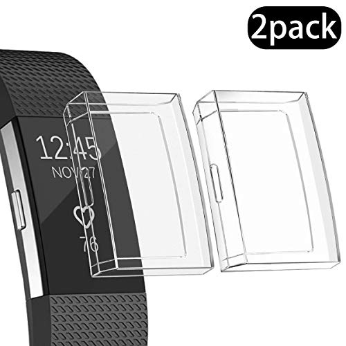 Book Cover Ultra Slim Soft Full Cover Case for Fitbit Charge 2, Crystal,Opretty TPU Protective Cases Frame Shockproof Cover Shell Accessories for Fitbit Charge 2 Smart Watch (Clear 2Pcs)