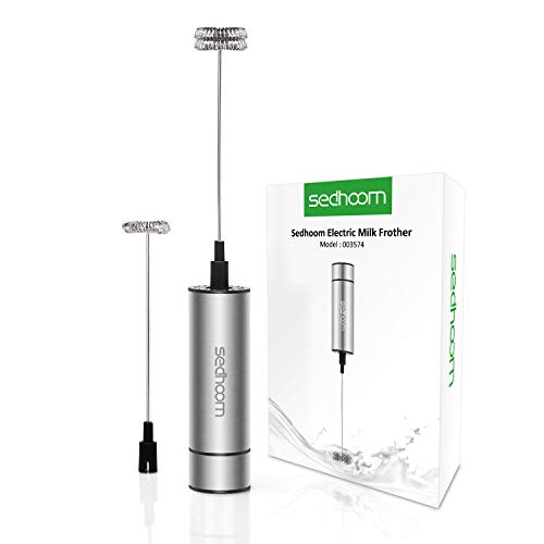 Sedhoom Milk Frother Handheld, Travel Coffee Frother, Frother Battery Operated, Foam Maker with both Single and Double Whisks, Silver