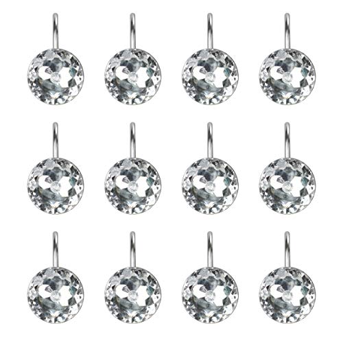 Book Cover Sunlit Luxury Design Round Diamond Crystal Gem Bling Shower Curtain Hooks Rust Proof Oil Rubbed Metal Shower Curtain Rings - Rhinestones Clear - 12 Pack