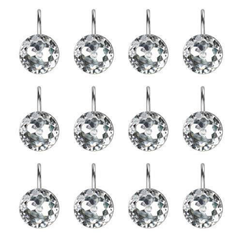 Sunlit Luxury Design Round Diamond Crystal Gem Bling Shower Curtain Hooks Rust Proof Oil Rubbed Metal Shower Curtain Rings - Rhinestones Clear - 12 Pack