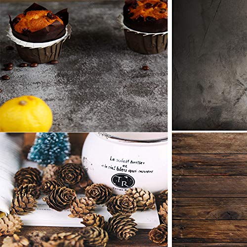 KonPon 32.6''X21.6''(83x55cm) 2 in 1 Vintage Brown Wood and Concrete Wall Texture Pattern Photography Backdrop for Food Cake Jewelry Luxury Cosmetics Fruits Tabletop Photography Pictures WS-01