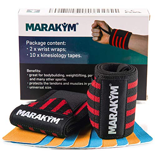 MARAKYM Wrist Wraps - Compression Support Bands for Men & Woman | Weightlifting, CrossFit, Gym, Bodybuilding | Tendonitis, Carpel Tunnel Pain Relief | Adjustable Hand & Wrist Straps to Avoid Injury