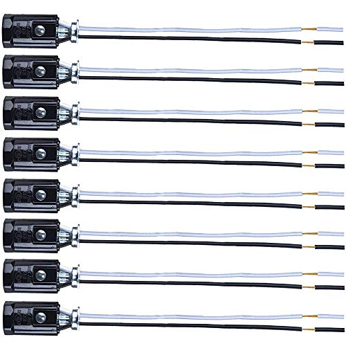 8 Packs E12 Lamp Holder, Candelabra Base Light Sockets with 6 Inch Wire Leads, Copper Wire, 75 Watt - 125 Volt, Keyless Phenolic, UL Listed (8 Pack)