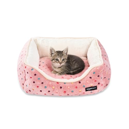 Amazon Basics Cuddler Pet Bed - Small, Pink Polka Dots