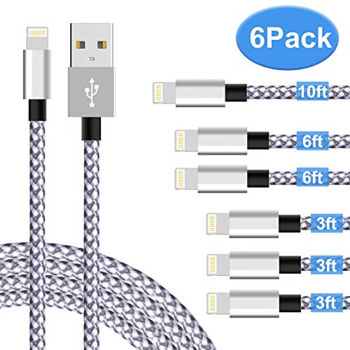 JimBest1980 Pure Copper,2019 latest Charging cord, Compatible Phone Charging Cable, 6 Pack 10FT 6FT 6FT 3FT 3FT 3FT, Nylon Braided USB Phone cord