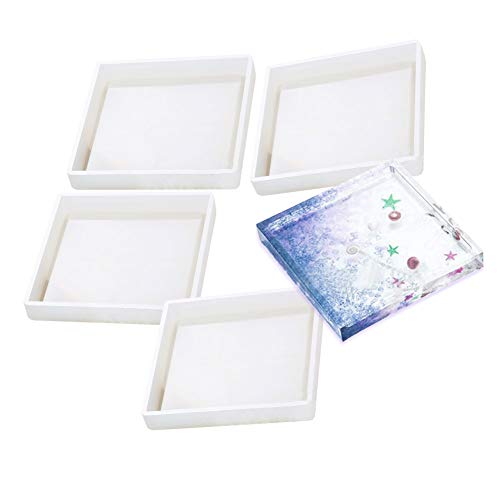 4 Pack DIY Silicone Coaster Molds, KeyZone Square Epoxy Casting Molds for Resin, Concrete, Cement, Home Decoration