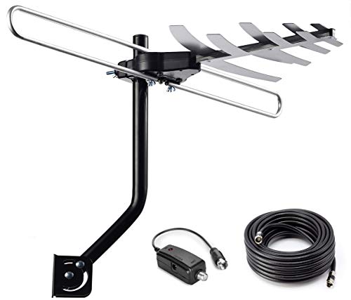 Book Cover pingbingding Digital HD Outdoor Amplified TV Antenna 120 Mile Range for VHF and UHF with Mounting Pole & 40FT RG6 Coaxial Cable, Easy Installation
