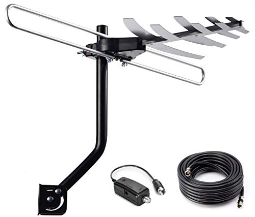 pingbingding Digital HD Outdoor Amplified TV Antenna 120 Mile Range for VHF and UHF with Mounting Pole & 40FT RG6 Coaxial Cable, Easy Installation