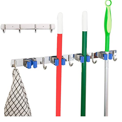 Hooks N Holders Broom Holder Wall Mount Home Organizers and Storage. Kitchen Organization and Storage, Mop and Laundry Room Organizer, Mounted Garden Tool Hanger, Garage Organizer Rack, Wall Hangers